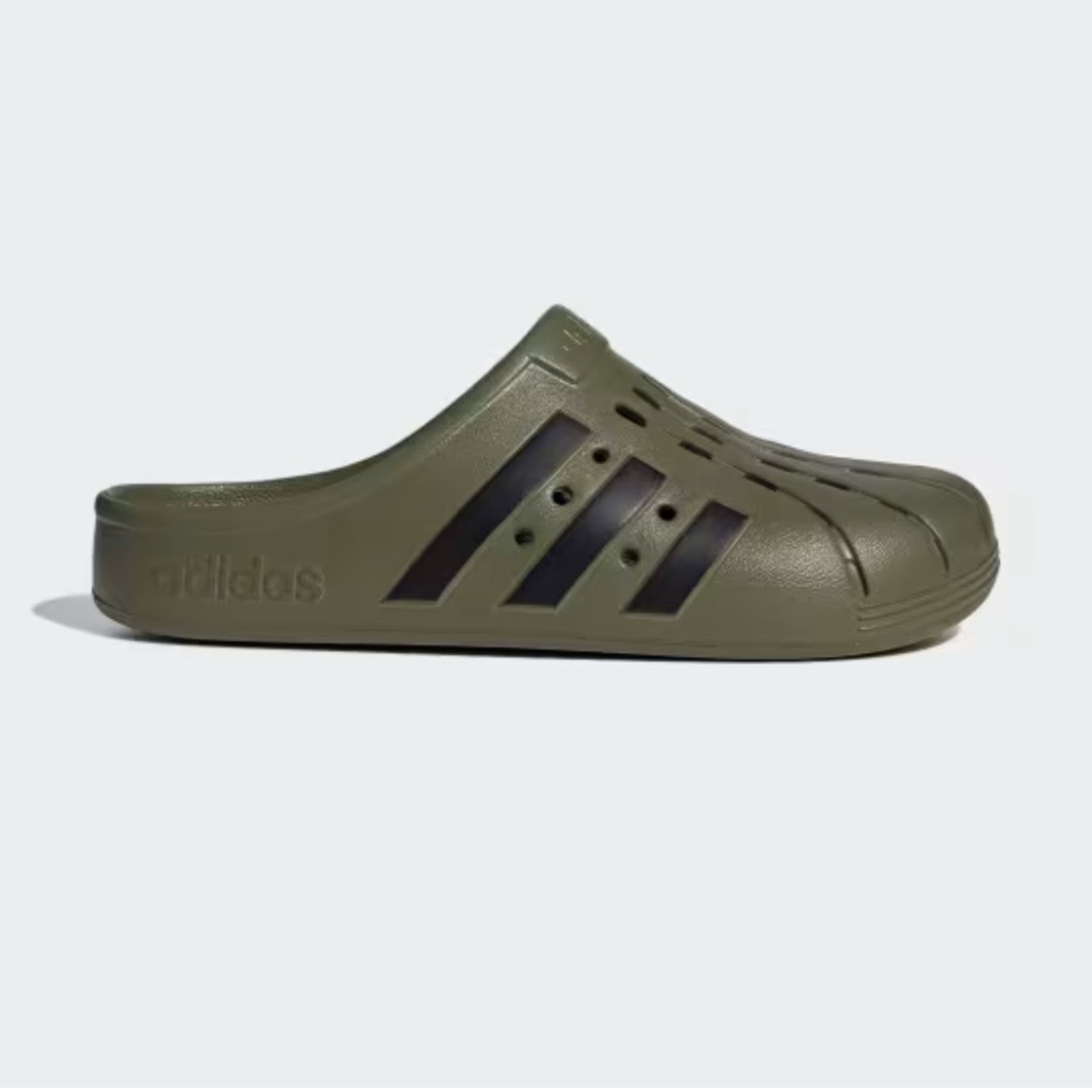 adidas Olive Green Slip-On Clog with Black Stripes